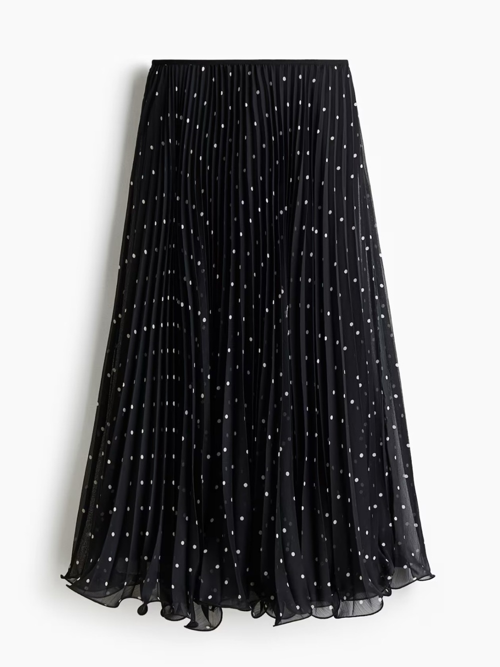 H&M Black and White Polka Dot Pleated Maxi Skirt